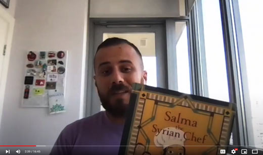 Author Danny Ramadan is reading from Salma the Syrian Chef during the 2020 Frye Festival, which received an Events Grant from Access Copyright Foundation.
